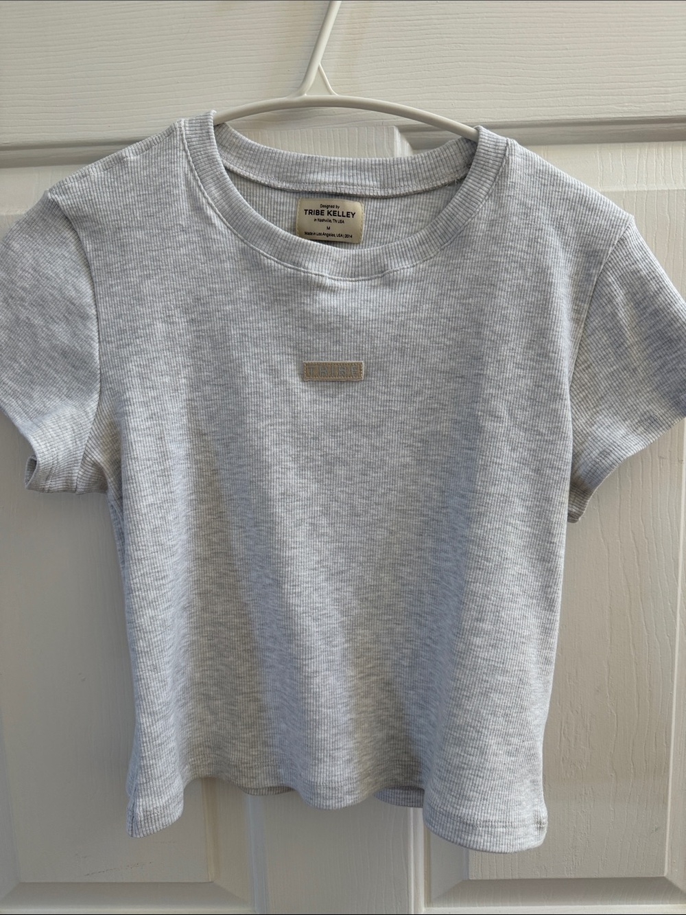 Tribe Kelley Light Gray Ribbed Crop Tee